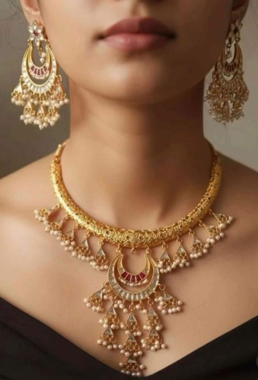 Opulent Chandbali Crescent Necklace & Matching Earrings Set | Jewels by Sadaf