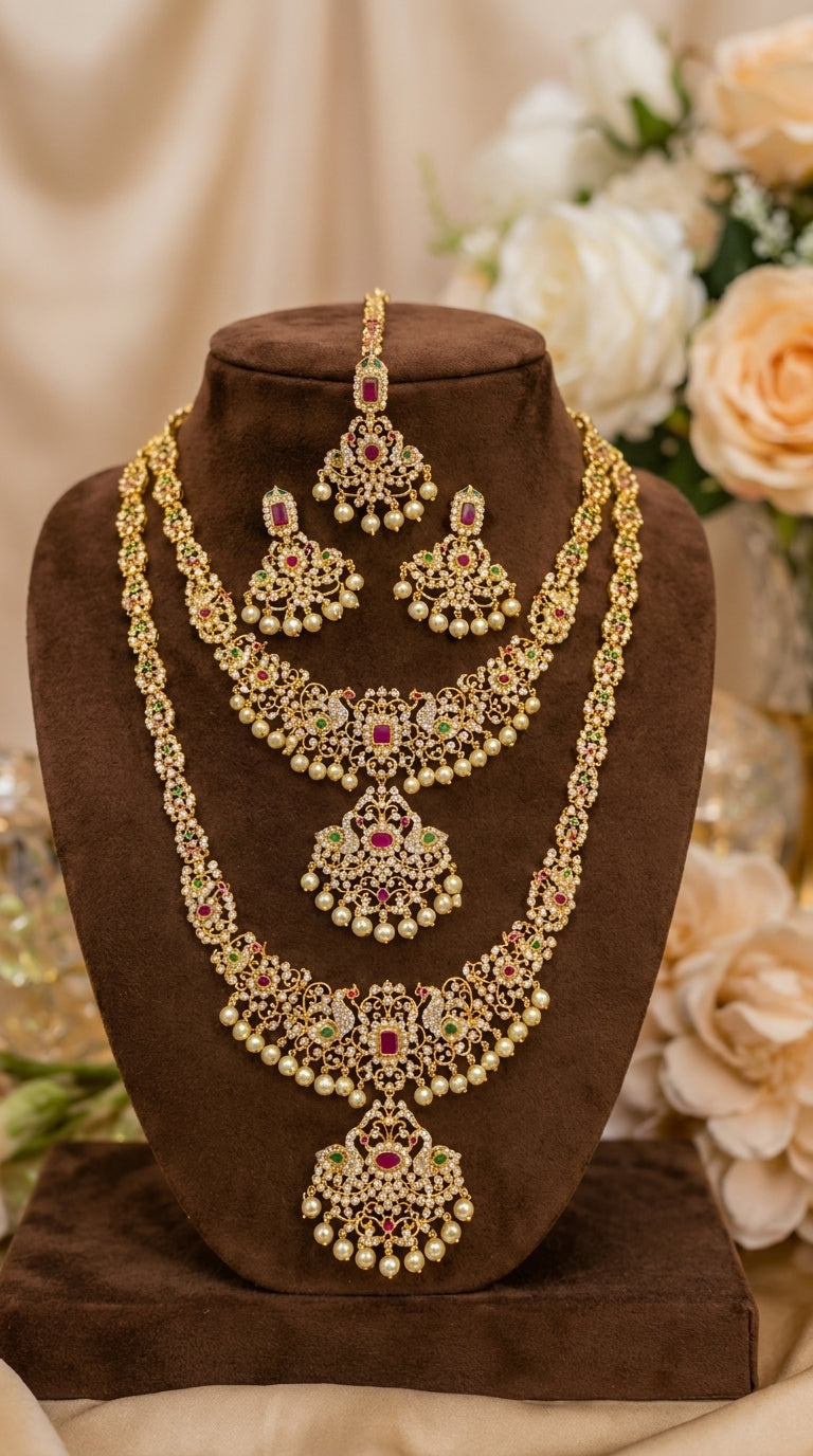 Traditional Gold-Plated Bridal Jewelry Set | Necklace, Earrings & Maang Tikka | Jewels by Sadaf