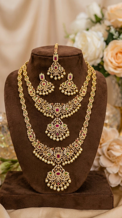 Traditional Gold-Plated Bridal Jewelry Set | Necklace, Earrings & Maang Tikka | Jewels by Sadaf