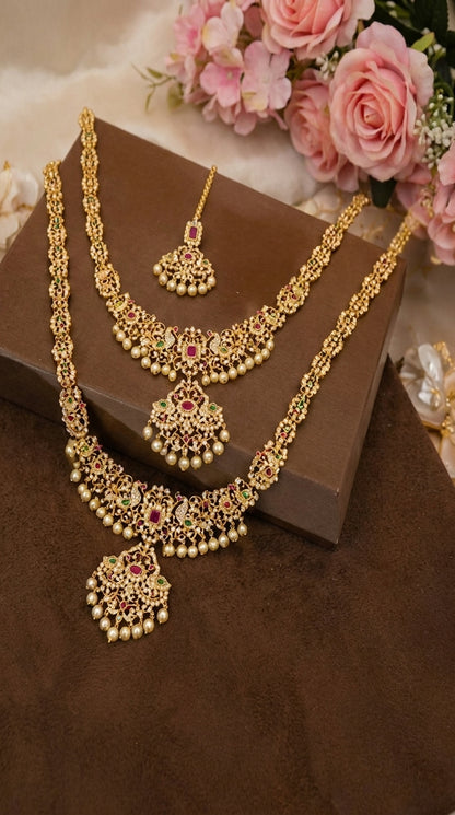 Traditional Gold-Plated Bridal Jewelry Set | Necklace, Earrings & Maang Tikka | Jewels by Sadaf