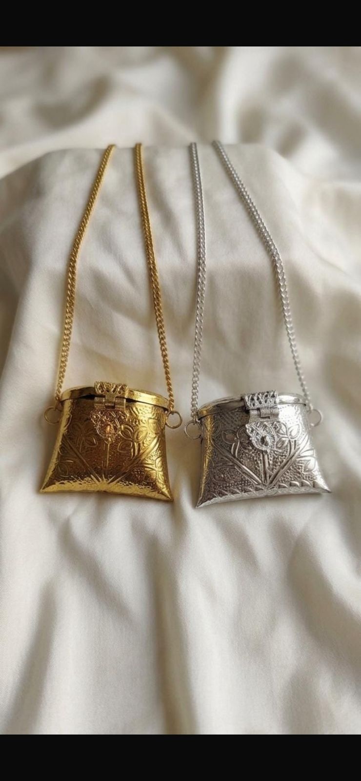 Vintage Engraved Metallic Mini Bag Pendant Necklace | Jewels by Sadaf