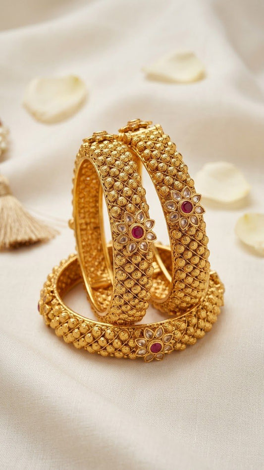 Royal Antique Gold-Plated Textured Kada Bangles Pair (Set of 2) | Jewels by Sadaf