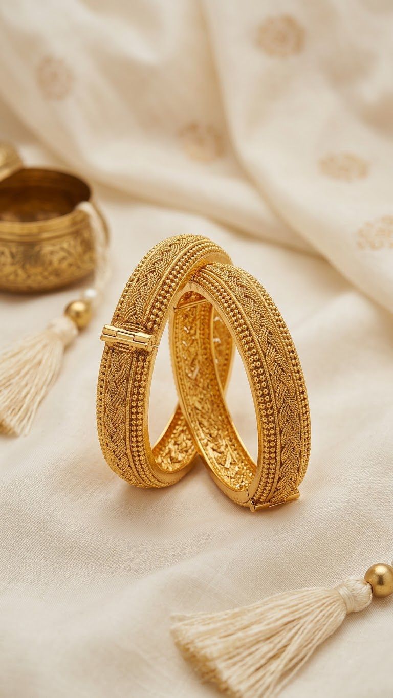 Heritage Textured Gold-Plated Openable Kara Bangles Pair (Set of 2) | Jewels by Sadaf