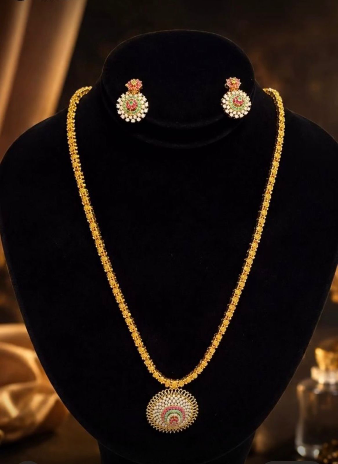 Royal Heritage Gold-Plated Long Chain Mala & Stud Earrings Set | Jewels by Sadaf