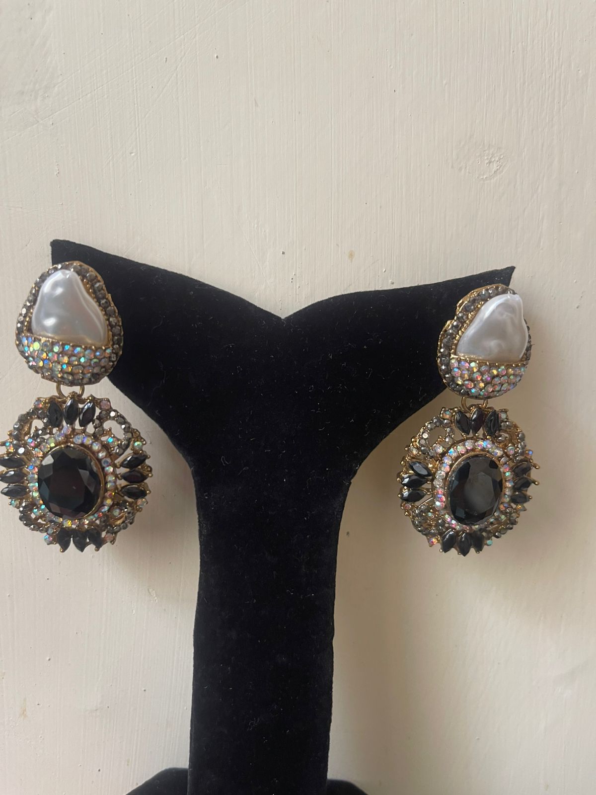 Luxurious Pearl & Smoky Quartz Crystal Statement Earrings  | Jewels by Sadaf