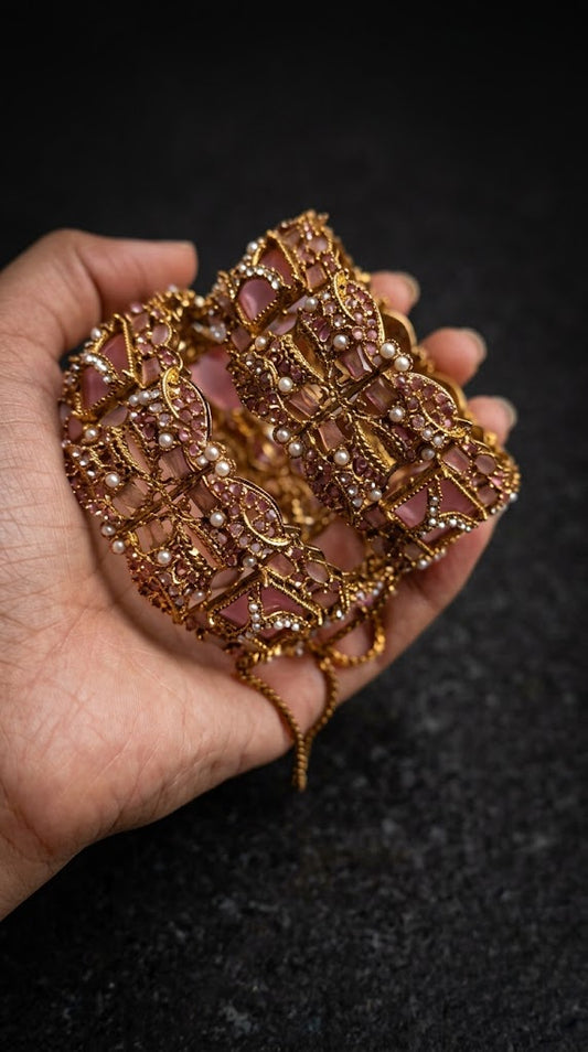 Traditional Gold-Plated Statement Bangles Pair (Set of 2) | Jewels by Sadaf